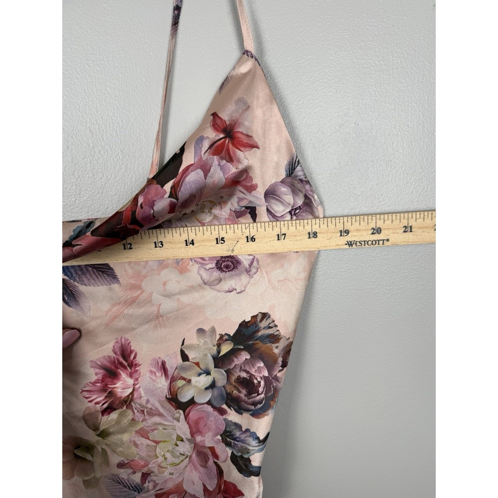 Acoa Dress Floral Satin Ruched Slip Dress Cow Neck Whimsical Romantic Y2k Style - Picture 9 of 11